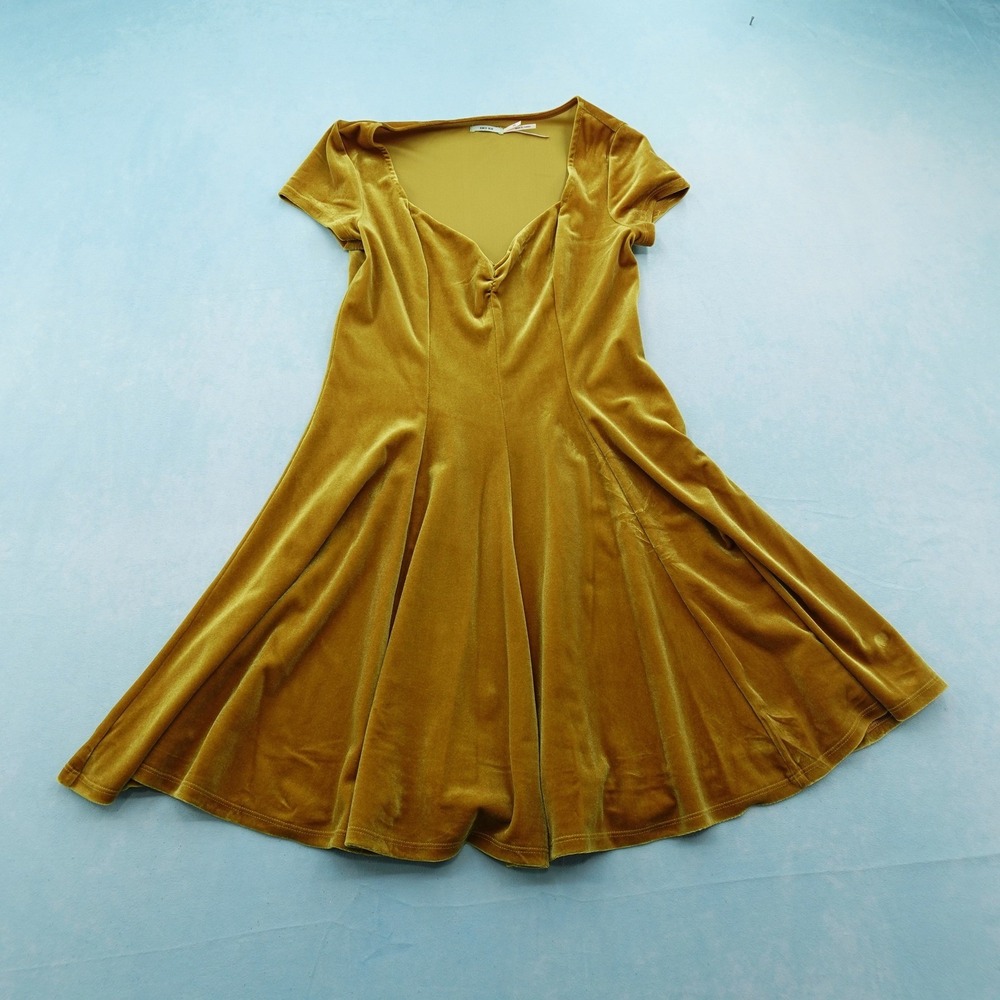 Kimchi Blue Urban Outfitters Womens Velvet Mini Dress XS Mustard Yellow Skater